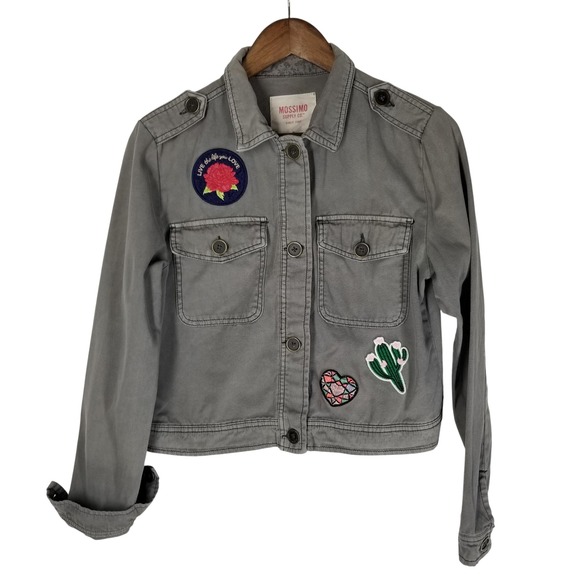 Mossimo Supply Co. Jackets & Blazers - Mossimo Supply Co‎ Gray Patched Cropped Jacket Medium Moto Military Streetwear